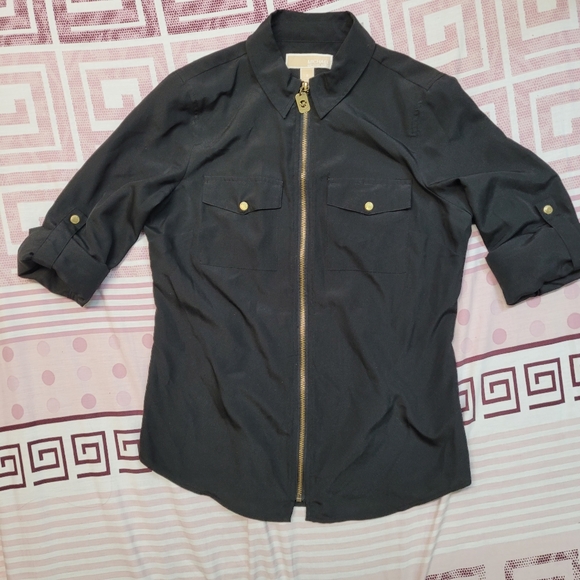 MICHAEL KORS Logo Zip Up Blouse, Black, Size S - Picture 2 of 6